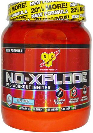 N.O.-Xplode, Pre-Workout Igniter, Blue Raz, 2.45 lbs (1.11 kg) by BSN-Hälsa, Energi, Sport, Träning