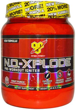 N.O.-Xplode, Pre-Workout Igniter, Fruit Punch, 2.45 lbs (1.11 kg) by BSN-Hälsa, Energi, Sport, Träning