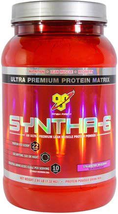 Syntha-6, Lean Muscle Protein Powder Drink Mix, Strawberry Milkshake, 2.91 lbs (1.32 kg) by BSN-Kosttillskott, Protein