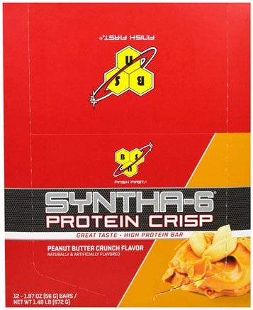 Syntha-6 Protein Crisp, Peanut Butter Crunch Flavor, 12 Bars, 1.97 oz (56 g) Each by BSN-Sport Protein, Sport, Protein Barer
