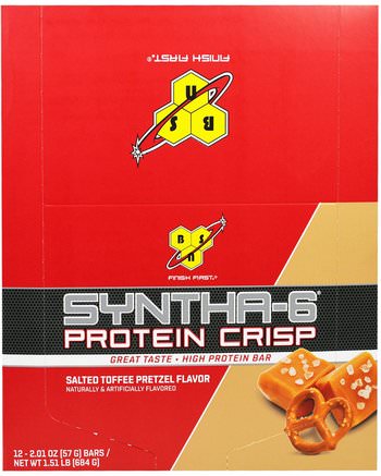 Syntha-6 Protein Crisp, Salted Toffee Pretzel Flavor, 12 Bars, 2.01 oz (57 g) by BSN-Sport Protein, Sport, Protein Barer
