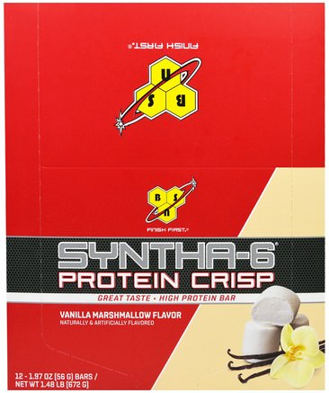 Syntha-6 Protein Crisp, Vanilla Marshmallow Flavor, 12 Bars, 1.97 oz (56 g) Each by BSN-Sport Protein, Sport, Protein Barer