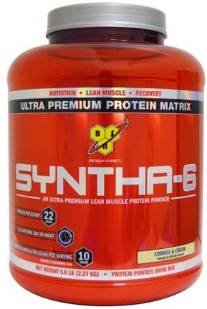 Syntha-6, Protein Powder Drink Mix, Cookies and Cream, 5.0 lbs (2.27 kg) by BSN-Kosttillskott, Protein