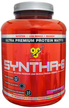 Syntha-6, Ultra Premium Protein Matrix, Strawberry Milkshake, 5.0 lbs (2.27 kg) by BSN-Kosttillskott, Protein