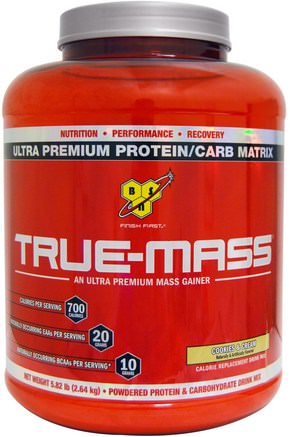 True-Mass, Powdered Protein & Carbohydrate Drink Mix, Cookies & Cream, 5.82 lbs (2.64 kg) by BSN-Sport, Träning