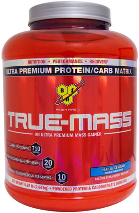 True Mass, Ultra Premium Protein/Carb Matrix, Vanilla Ice Cream, 5.82 lbs (2.64 kg) by BSN-Kosttillskott, Protein