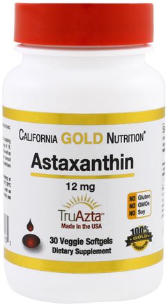 CGN, Astaxanthin, Triple-Strength, Natural, U.S. Sourced & Made, No GMOs, 12 mg, 30 Veggie Softgels by California Gold Nutrition-Kosttillskott, Antioxidanter, Astaxanthin, Cgn Astaxanthin