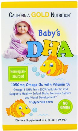 CGN, Babys DHA, 1050 mg, Omega-3s with Vitamin D3, 2 fl oz (59 ml) by California Gold Nutrition-Kosttillskott, Efa Omega 3 6 9 (Epa Dha), Dha, Cgn Dha, Cgn Moms Och Spädbarn