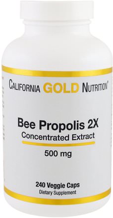 CGN, Bee Propolis 2X, Concentrated Extract, 500 mg, 240 Veggie Caps by California Gold Nutrition-Cgn Bee Propolis, Kosttillskott, Superfoods