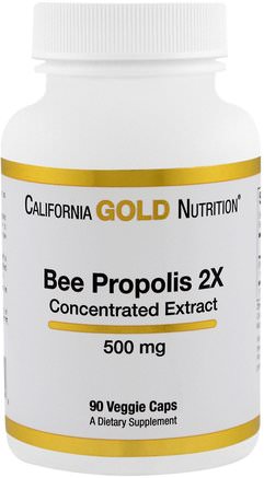 CGN, Bee Propolis 2X, Concentrated Extract, 500 mg, 90 Veggie Caps by California Gold Nutrition-Cgn Bee Propolis, Kosttillskott, Superfoods