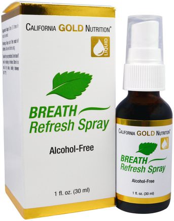CGN, Breath Refresh Spray, Natural Peppermint, Alcohol-Free, 1 fl oz (30 ml) by California Gold Nutrition-Hälsa, Muntorrhet, Muntlig Vård