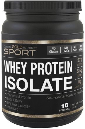 CGN, Instantized Whey Protein Isolate, Ultra-Low Lactose, Unflavored, 1 lb, 16 oz (454 g) by California Gold Nutrition-Kosttillskott, Vassleprotein, Sport, Sport