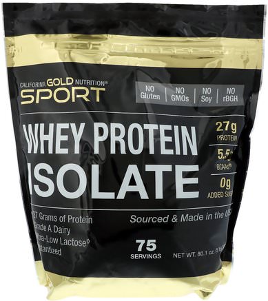 CGN, Instantized Whey Protein Isolate, Ultra-Low Lactose, Unflavored, 75 Servings, 5 lb, 80.1 oz (2270 g) by California Gold Nutrition-Cgn Ren Sport, Cgn Proteiner