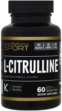 CGN, Sport, L-Citrulline, Kyowa Hakko, 500 mg, 60 Veggie Caps by California Gold Nutrition-Cgn Ren Sport, Cgn Aminosyror