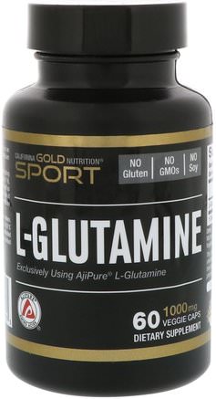 CGN, Sport, L-Glutamine, AjiPure, 1000 mg, 60 Veggie Caps by California Gold Nutrition-Cgn Ren Sport, Cgn Aminosyror