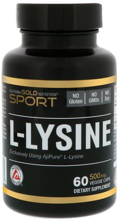 CGN, Sport, L-Lysine, 500 mg, 60 Veggie Caps by California Gold Nutrition-Cgn Ren Sport, Cgn Aminosyror