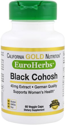 CGN, EuroHerbs, Black Cohosh Extract, 40 mg, 60 Veggie Caps by California Gold Nutrition-Cgn Euroherbs, Hälsa, Kvinnor