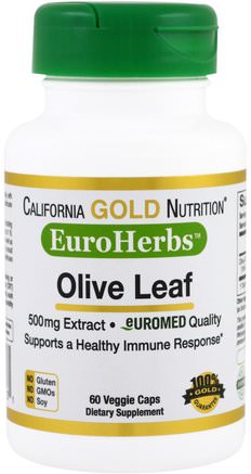 CGN, EuroHerbs, Olive Leaf Extract, 500 mg, 60 Veggie Caps by California Gold Nutrition-Cgn Euroherbs, Hälsa, Olivblad