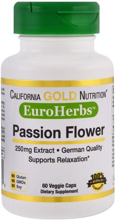 CGN, EuroHerbs, Passion Flower, 250 mg, 60 Veggie Caps by California Gold Nutrition-Kosttillskott, Örter, Passionblomma