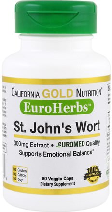 CGN, EuroHerbs St. Johns Wort Extract, 300 mg, 60 Veggie Caps by California Gold Nutrition-Cgn Euroherbs, Hälsa, Anti Stress