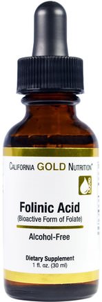 CGN, Folinic Acid, Alcohol Free, 1 fl oz (30 ml) by California Gold Nutrition-Vitaminer, Vitamin B, Folinsyra