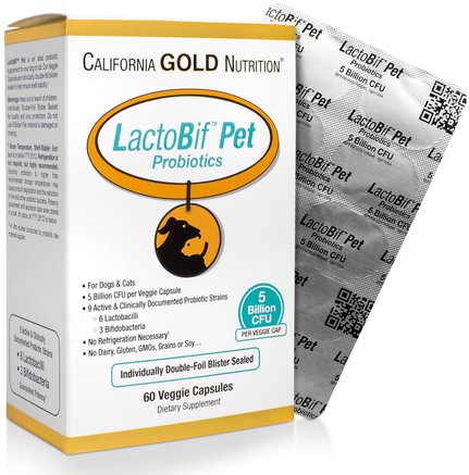 CGN, LactoBif Pet Probiotics, 5 Billion CFU, 60 Veggie Caps by California Gold Nutrition-Cgn Lactobif Probiotisk, Husdjursvård, Husdjurskatter