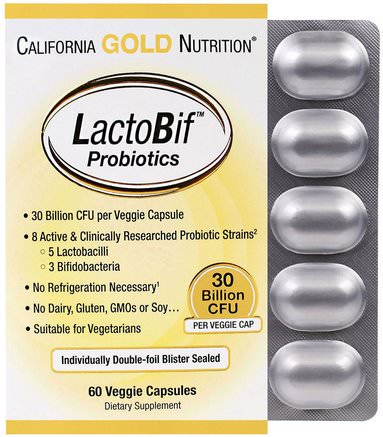 CGN, LactoBif Probiotics, 30 Billion CFU, 60 Veggie Caps by California Gold Nutrition-Cgn Laktobif Probiotisk