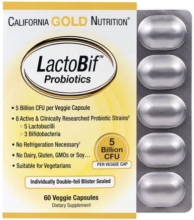 CGN, LactoBif Probiotics, 5 Billion CFU, 60 Veggie Caps by California Gold Nutrition-Cgn Laktobif Probiotikum, Kosttillskott, Probiotika