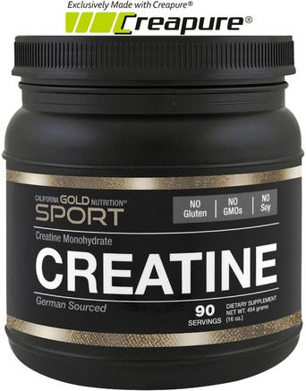 CGN, Micronized Creatine Monohydrate, Creapure, Unflavored, Gluten Free, 16 oz (454 g) by California Gold Nutrition-Sport, Kreatinpulver