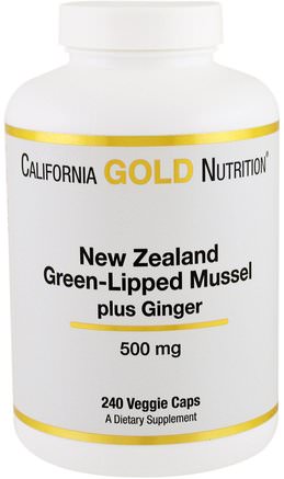 CGN, New Zealand, Green-Lipped Mussel Plus Ginger, 500 mg, 240 Veggie Caps by California Gold Nutrition-Cgn Green Lipped Mussel, Tillskott, Grönblåsmussla