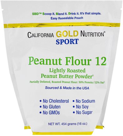 CGN, Peanut Butter Powder, 12% Fat, Gluten Free, 16 oz (454 g) by California Gold Nutrition-Cgn Ren Sport, Kosttillskott, Protein