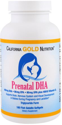 CGN, Prenatal DHA, 450 mg, 180 Fish Gelatin Softgels by California Gold Nutrition-Kosttillskott, Efa Omega 3 6 9 (Epa Dha), Dha, Cgn Dha, Cgn Moms Och Spädbarn