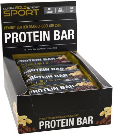 CGN, Protein Bars, Peanut Butter Chocolate Chip, Gluten Free, 12 Bars, 2.1 oz (60 g ) Each by California Gold Nutrition-Cgn Ren Sport, Cgn Proteiner