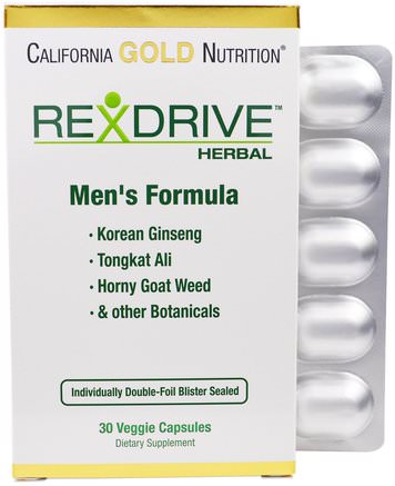 CGN, Rexdrive Herbal, Mens Formula, 30 Veggie Caps by California Gold Nutrition-Vitaminer, Män Multivitaminer, Cgn Rexdrive Män