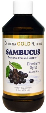 CGN, Sambucus, Organic Elderberry Syrup, Alcohol Free, 8 fl oz (237 ml) by California Gold Nutrition-Cgn Immunförsvar, Hälsa, Äldrebär (Sambucus)