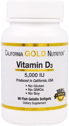 CGN, Vitamin D3, 5.000 IU, 90 Fish Gelatin Softgels by California Gold Nutrition-Vitaminer, Vitamin D3