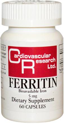 Ferritin, 5 mg, 60 Capsules by Cardiovascular Research Ltd.-Kosttillskott, Mineraler, Järn