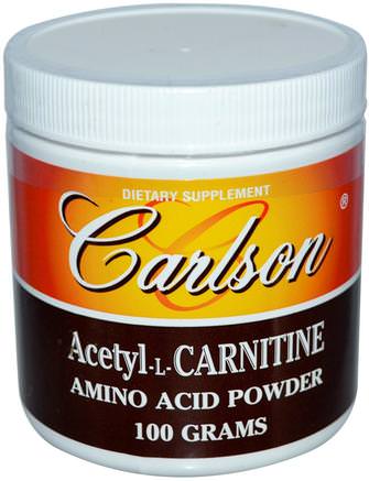 Acetyl-L-Carnitine, Amino Acid Powder, 3.53 oz (100 g) by Carlson Labs-Kosttillskott, Aminosyror, L Karnitin, Acetyl L Karnitin