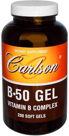 B 50 Gel, Vitamin B Complex, 200 Soft Gels by Carlson Labs-Vitaminer, Vitamin B-Komplex