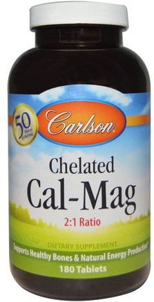 Chelated Cal-Mag, 180 Tablets by Carlson Labs-Kosttillskott, Mineraler, Kalcium Och Magnesium