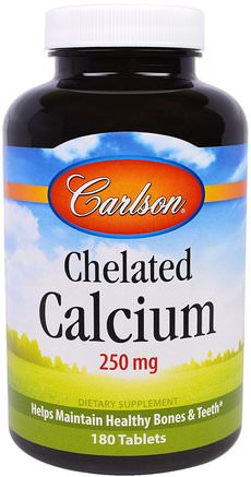 Chelated Calcium, 250 mg, 180 Tablets by Carlson Labs-Kosttillskott, Mineraler, Kalciumkelat