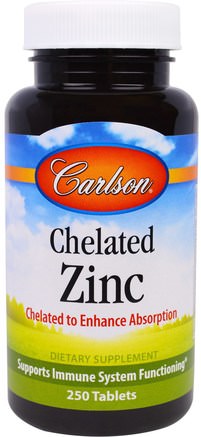 Chelated Zinc, 250 Tablets by Carlson Labs-Kosttillskott, Mineraler, Zink