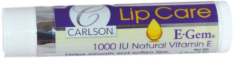 E Gem, Lip Care, 1000 IU, 0.15 oz (4.3 g) by Carlson Labs-Hälsa, Hud, Vitamin E Oljekräm, Bad, Skönhet, Läppvård, Läppbalsam
