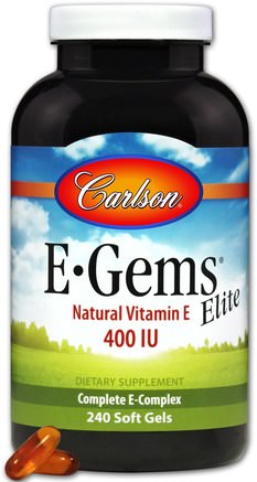 E-Gems Elite, Natural Vitamin E, 400 IU, 240 Soft Gels by Carlson Labs-Vitaminer, Vitamin E, 100% Naturligt Vitamin E