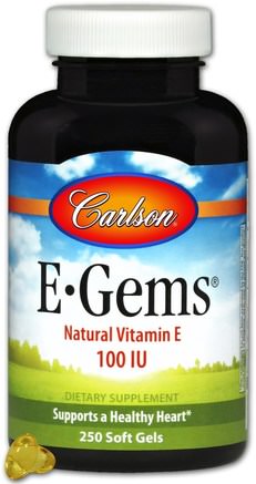 E-Gems, Natural Vitamin E, 100 IU, 250 Softgels by Carlson Labs-Vitaminer, Vitamin E, 100% Naturligt Vitamin E