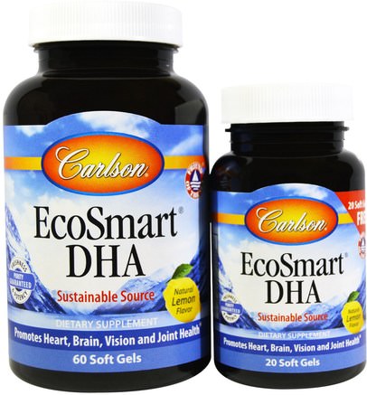 EcoSmart DHA, Natural Lemon Flavor, 60 Soft Gels + Free 20 Soft Gels by Carlson Labs-Kosttillskott, Efa Omega 3 6 9 (Epa Dha), Dha, Epa