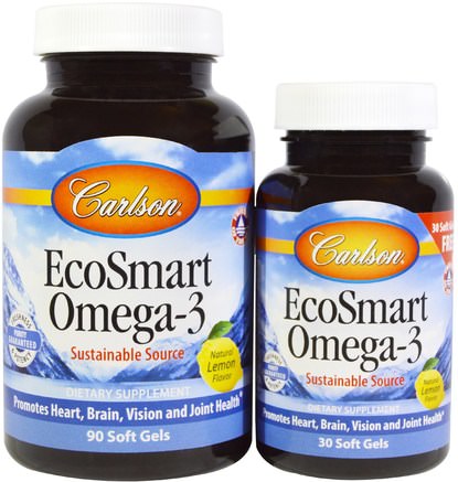 EcoSmart Omega-3, Natural Lemon Flavor, 90 Soft Gels + Free 30 Soft Gels by Carlson Labs-Kosttillskott, Efa Omega 3 6 9 (Epa Dha), Omega 369 Caps / Tabs