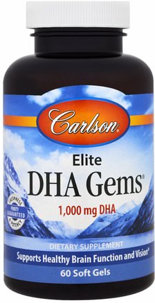 Elite DHA Gems, 1.000 mg, 60 Softgels by Carlson Labs-Kosttillskott, Efa Omega 3 6 9 (Epa Dha), Dha