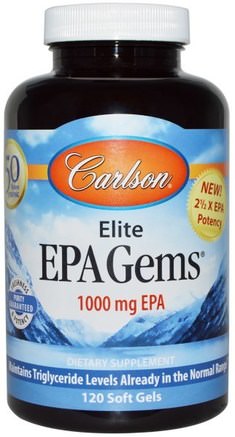 Elite EPA Gems, 1000 mg, 120 Soft Gels by Carlson Labs-Kosttillskott, Efa Omega 3 6 9 (Epa Dha), Epa, Fiskolja