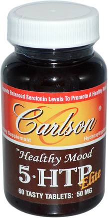 Healthy Mood, 5-HTP Elite, Natural Raspberry Flavor, 50 mg, 60 Tasty Tablets by Carlson Labs-Kosttillskott, 5-Hp, Hälsa, Humör